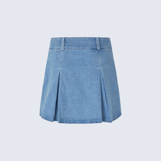 Avery Pleated Denim Mini Skirt
