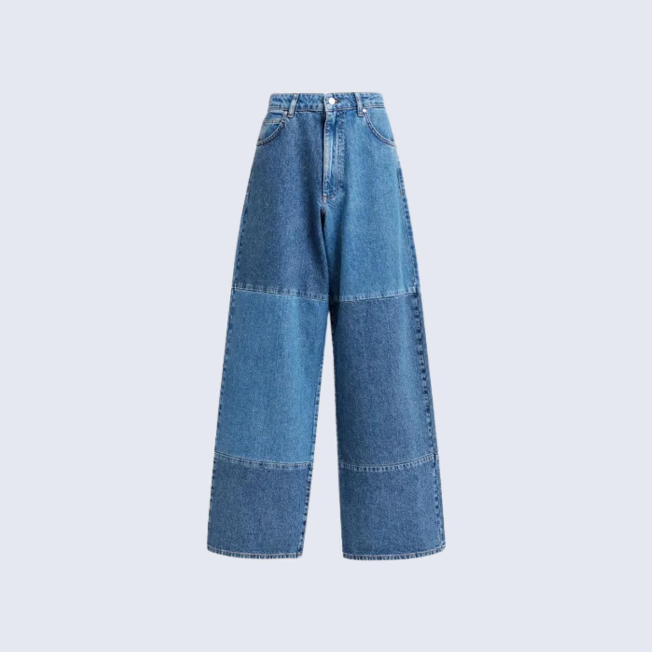 Blue Wide-Leg Contrast Jeans