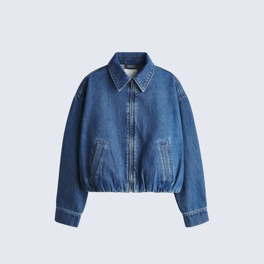 Zip-Up Cropped Denim Jacket