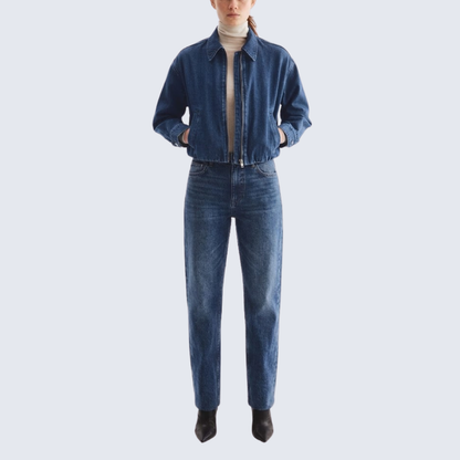 Zip-Up Cropped Denim Jacket