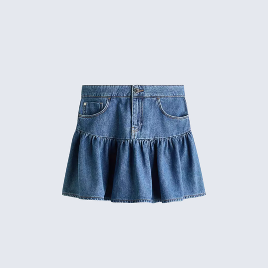 Ruffle Hem Denim Mini Skirt