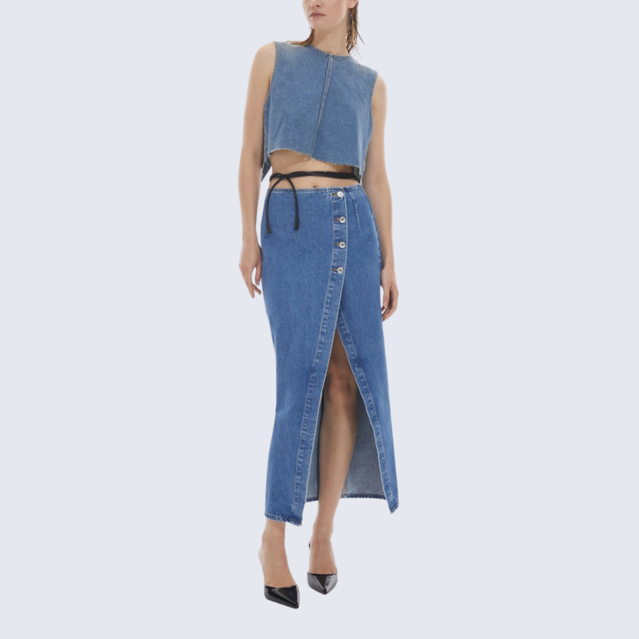 Button Front Denim Skirt