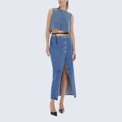 Button Front Denim Skirt