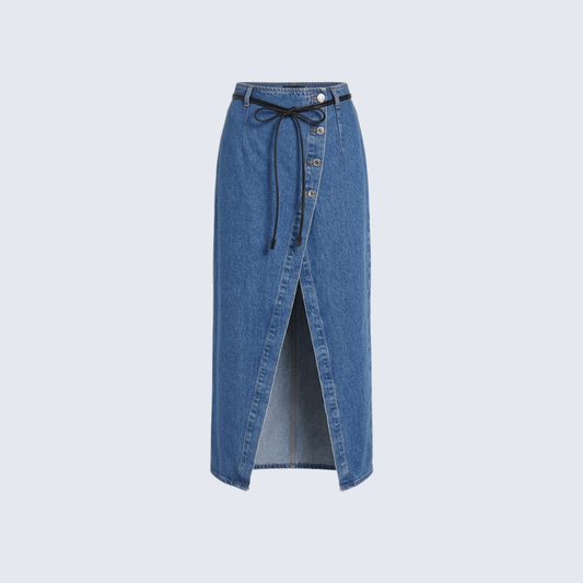 Button Front Denim Skirt