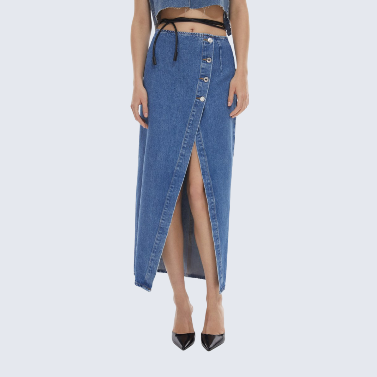 Button Front Denim Skirt