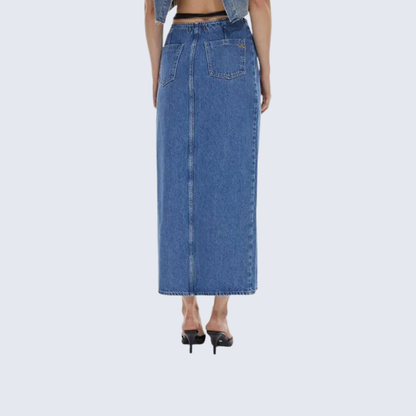 Button Front Denim Skirt